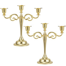 Kaarsenhouder voor 3 kaarsen - Metalen kandelaar, goudkleurig, voor lange kaarsen, hoge kaarsenhouder voor bruiloft, feest of jubileum (2 stuks)