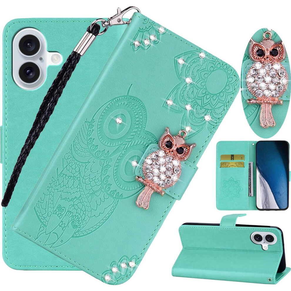 Glitter Owl Pu Leather Wallet Case For Iphone 16 Plus 6.7" 939152707744