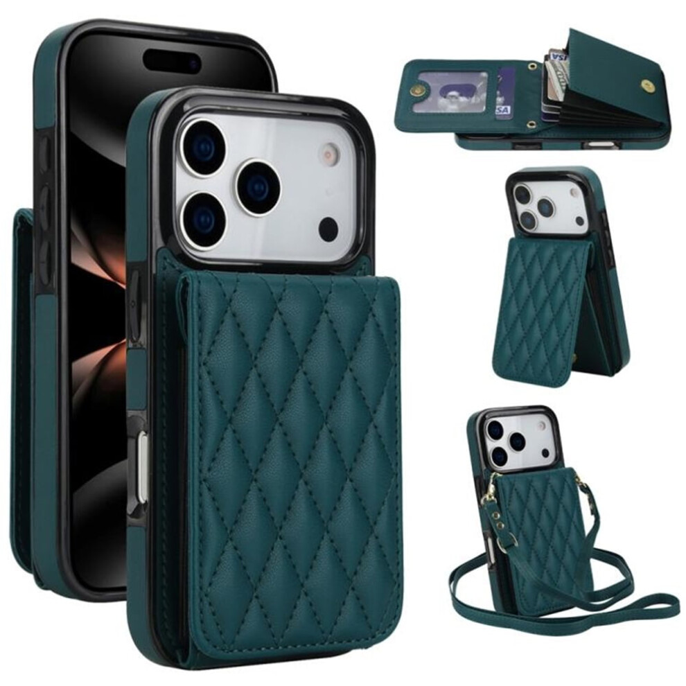 Pu Leather Rfid Wallet Case For Iphone 17 Pro Â Magnetic Flip, Multi-Card Slots, Detachable Strap, Argyle Pattern Green 9557311453991