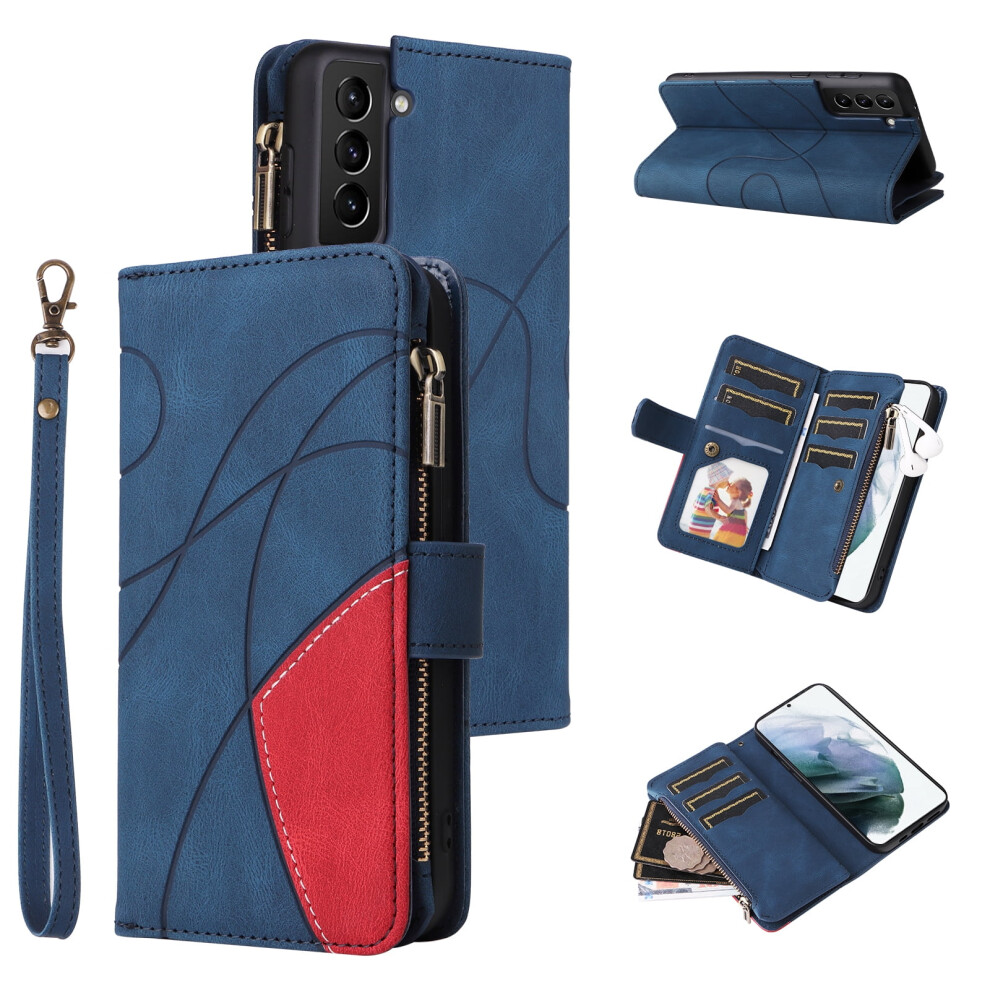 Samsung Galaxy S21 Plus 5G Wallet Case Â 9-Card Holder, Zipper Pocket, Magnetic Pu Leather Folio With Wrist Strap, Blue 9557311454349