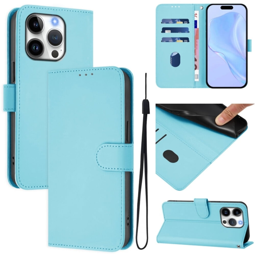 Sky Pu Leather Wallet Case With Magnetic Closure, 3 Card Slots & Wrist StrapâCompatible With Iphone 15 Pro Blue 9557311948404