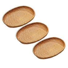 Lot de 3 plateaux ovales en rotin tressé, paniers à pain et petits plateaux à crackers pour servir lors de dîners, de cafés ou de thés