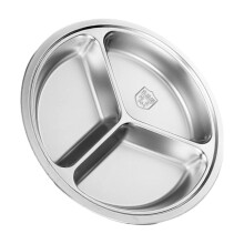 Stainless Steel Divided Round Tray 28cm For Family Dinners Outdoor Event Microwave Safe Partition Serving Plate