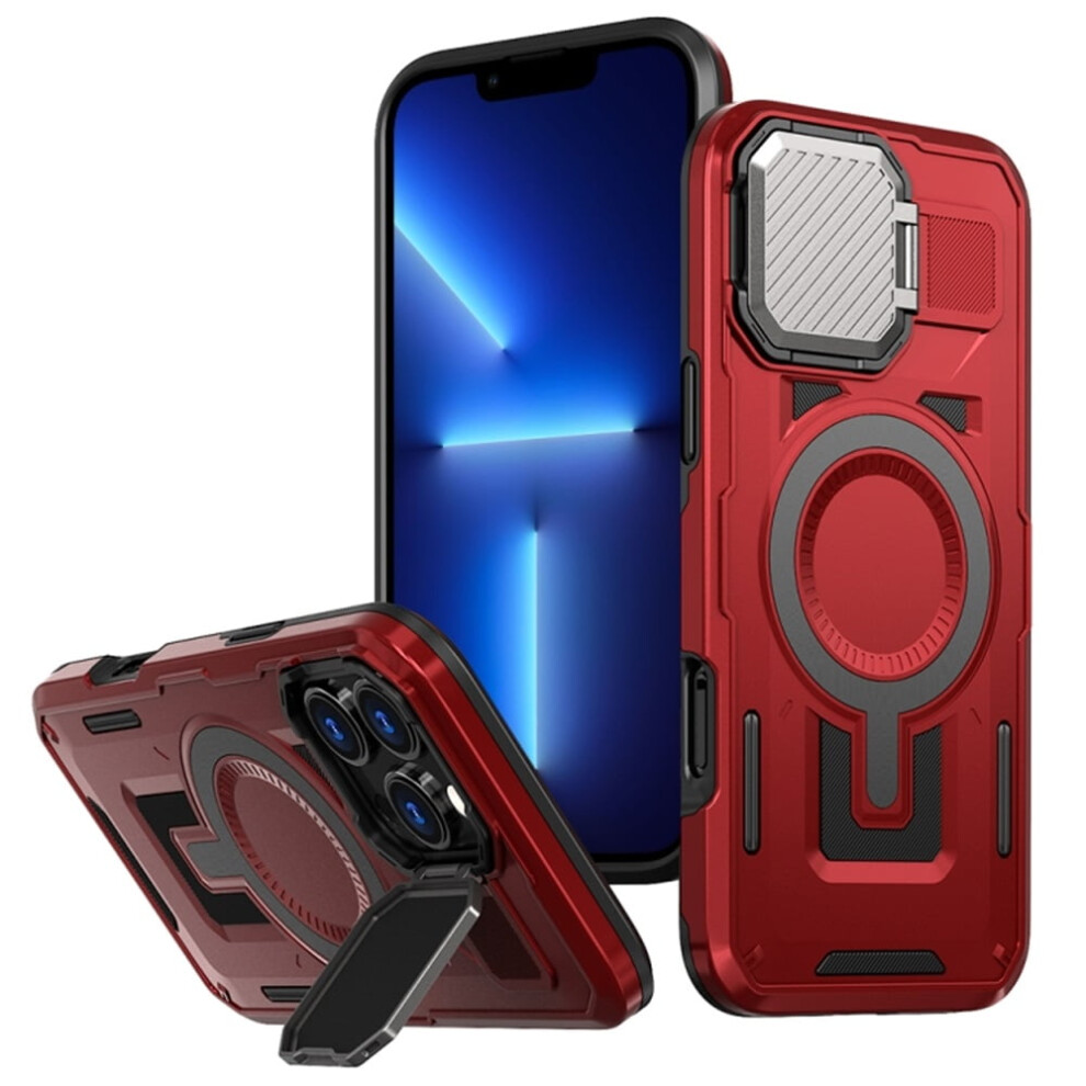 Rugged Magsafe Case For Iphone 13 Pro 6.1" – Military-Grade, Adjustable Metal Camera Cover, Red 9557311949463
