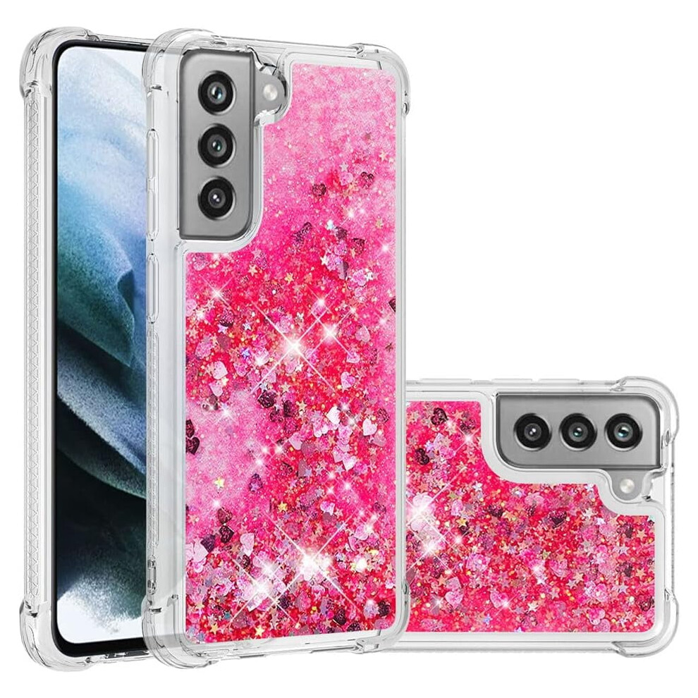 Compatible With Samsung Galaxy S21 Fe Â Glitter Liquid Quicksand Clear Tpu Shockproof Bumper Case For Women, Rose 9557311949548