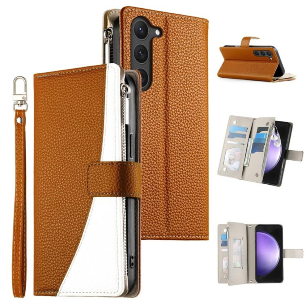 Compatible With Samsung Galaxy S23 5G 6.1" Pu Leather Flip Wallet Case With Magnetic Closure, Multi Card Slots, Zipper Pocket & Hanging Rope Â Brown 9557311950353
