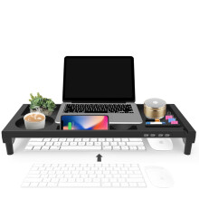 Small Monitor Riser Multifunctional Plastic Black 1 Pc With Usb Charging 52.5X23Cm