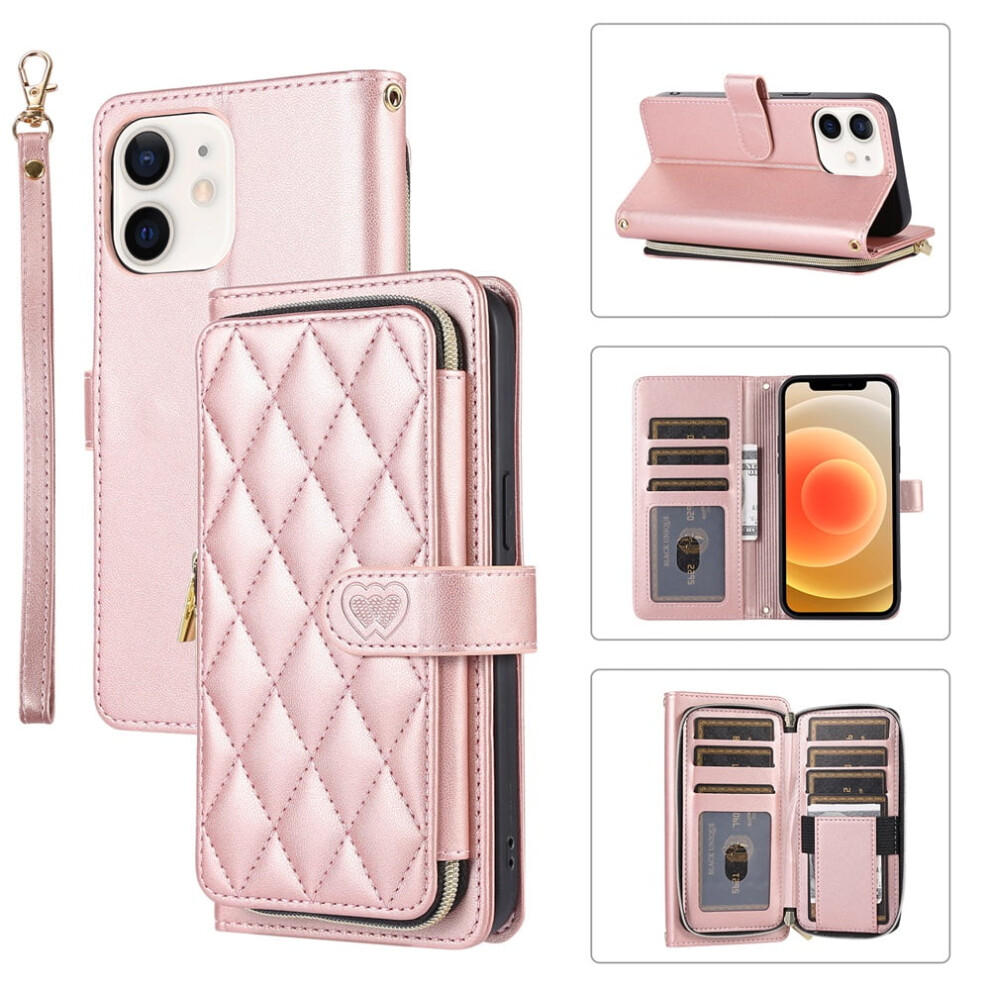 Leather Wallet Case With Strap For Iphone 12 6.1" Â Rose 974856064052