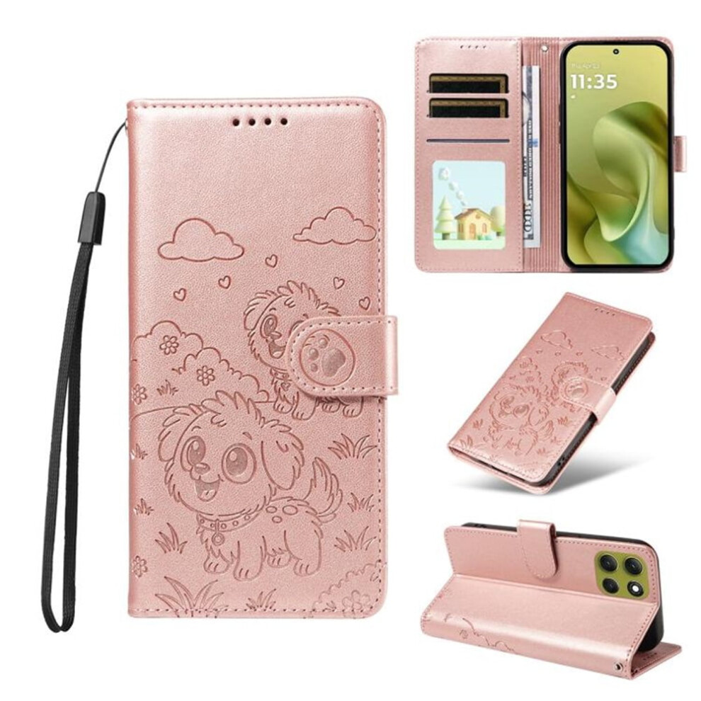 Leather Dog-Embossed Flip Case For Motorola Moto G86 5G Â Rfid Wallet, Magnetic Clasp, Lanyard & Stand Pink 9557311950766
