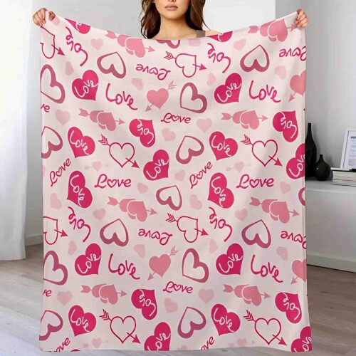 Valentine's Day Red Heart Flannel Throw Blanket