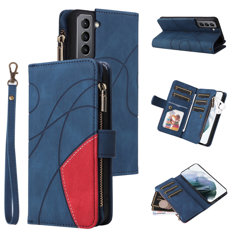 Samsung Galaxy S21 5G Wallet Case With 9-Card Holder, Zipper Pocket, Magnetic Closure, Pu Leather Folio & Wrist Strap Â Blue 9557311952128