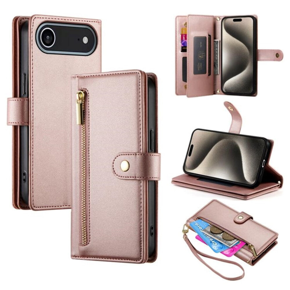 Leather Wallet Case For Iphone 17 Air 6.5", With Multi-Card Slots, Zipper Pocket, Lanyard Strap & Wristlet Â Compatible With Iphone 17 Air Pink 9557311952678