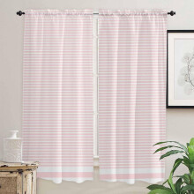 Pink Striped Window Curtains 52"x84", Modern Rustic Peach Kitchen & Bedroom Drapes, Rod Pocket, 2 Panels, Compatible with Standard Rods