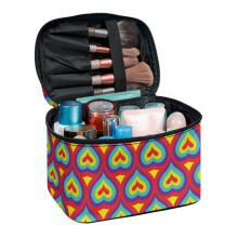 Make-uptasje met hartjespatroon en vakjes voor kwasten, lichtgewicht, reis- en toilettas, draagbaar, polyester, klein make-uptasje voor mannen en