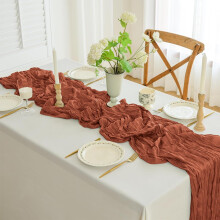 Chemin de table en gaze plissée 90 x 180 cm – Décoration rustique bohème en mousseline pour Noël, mariage, baby shower et autres fêtes