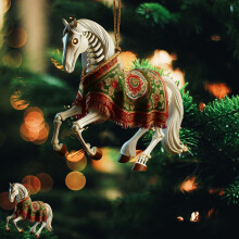 Horse Lovers Gift: White Boho Horse Ornament, Rocking Angel Horse, Painted Ponies Figurine for Xmas Tree & Collection