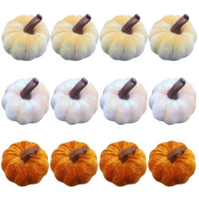 Zestaw 12 dyń z pianki aksamitnej, 5,6"-7,5" sztuczna dekoracja jesienna ze złotymi łodygami z żywicy, dekoracja domu na Halloween, Święto