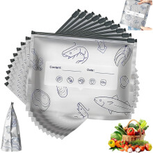 Bolsas reutilizables sellables de papel de aluminio, bolsas de pie de mylar aptas para congelador con cierre de cremallera y etiqueta para carne,
