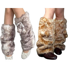 Deer Print Leg Warmers, Women's Brown Faux Fur Deer Leg Warmers, Furry Animal Print Boot Cuffs Cover for Women