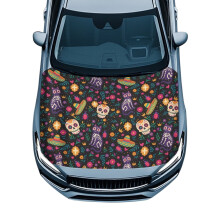 Car Hood Cover Waterproof Ethnic Sugar Skull Car Bonnet Banner Universal Fit Cars Cover for All Seasons Protection Custom Fit for Cars Trucks SUVs
