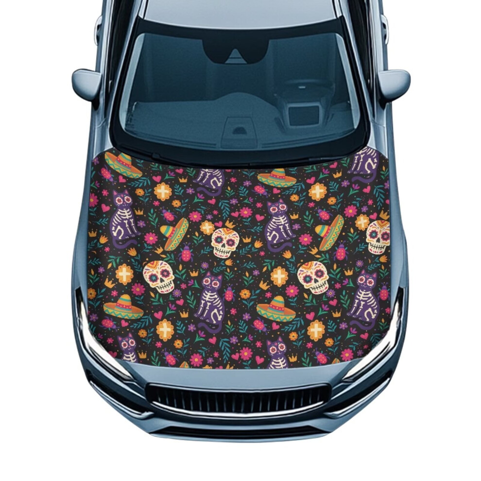 Car Hood Cover Waterproof Ethnic Sugar Skull Car Bonnet Banner Universal Fit Cars Cover For All Seasons Protection Custom Fit For Cars Trucks Suvs 9193271076650