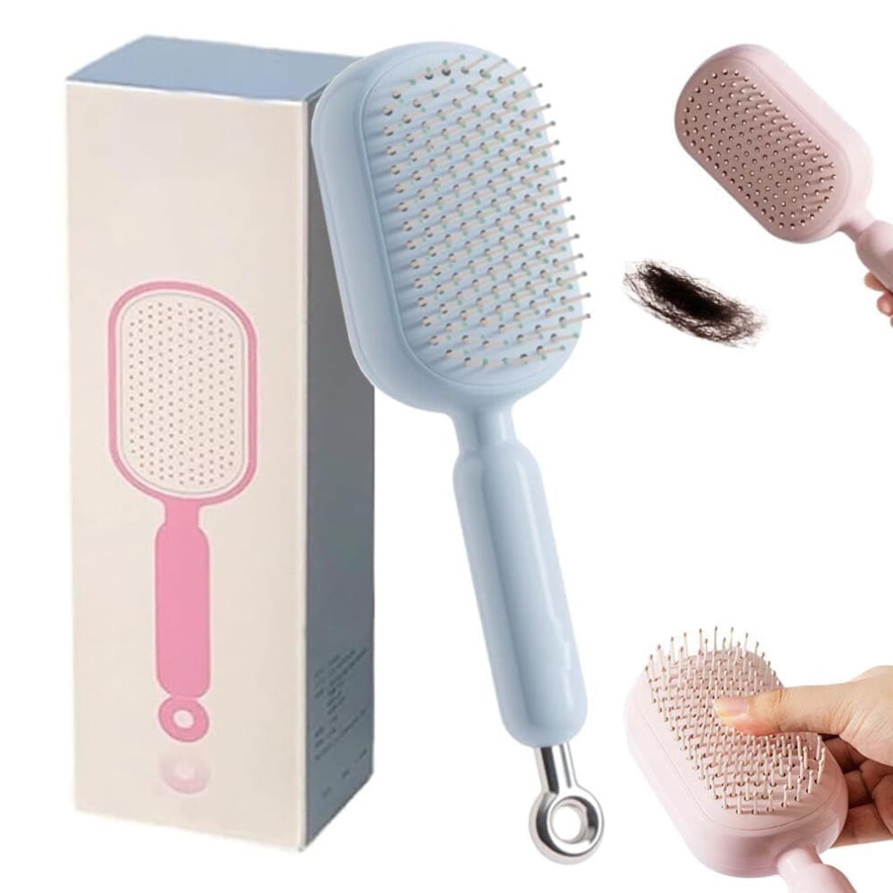 2026 Upgraded Retractable Cushion Massage Comb, Anti-Static Self-Cleaning Hair Brush for All Hair Types â Blue