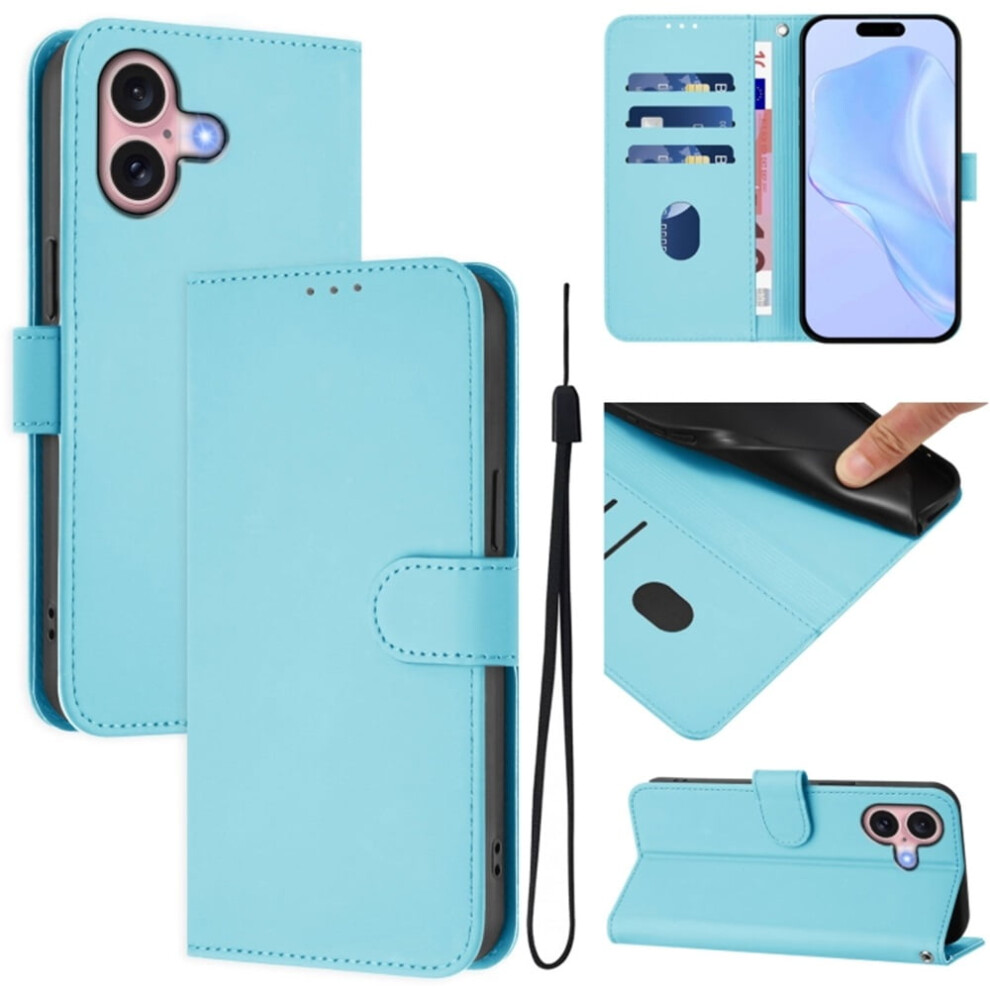 Sky Pu Leather Wallet Case With Magnetic Closure, 3 Card Slots & Wrist StrapâCompatible With Iphone 16 Blue 9193271077305