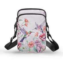 Dámska nastaviteľná crossbody kabelka s kvetinovým vzorom Hummingbird – polyesterová, 11,9 cm x 4,9 cm x 19,9 cm, na cestovanie a každodenné