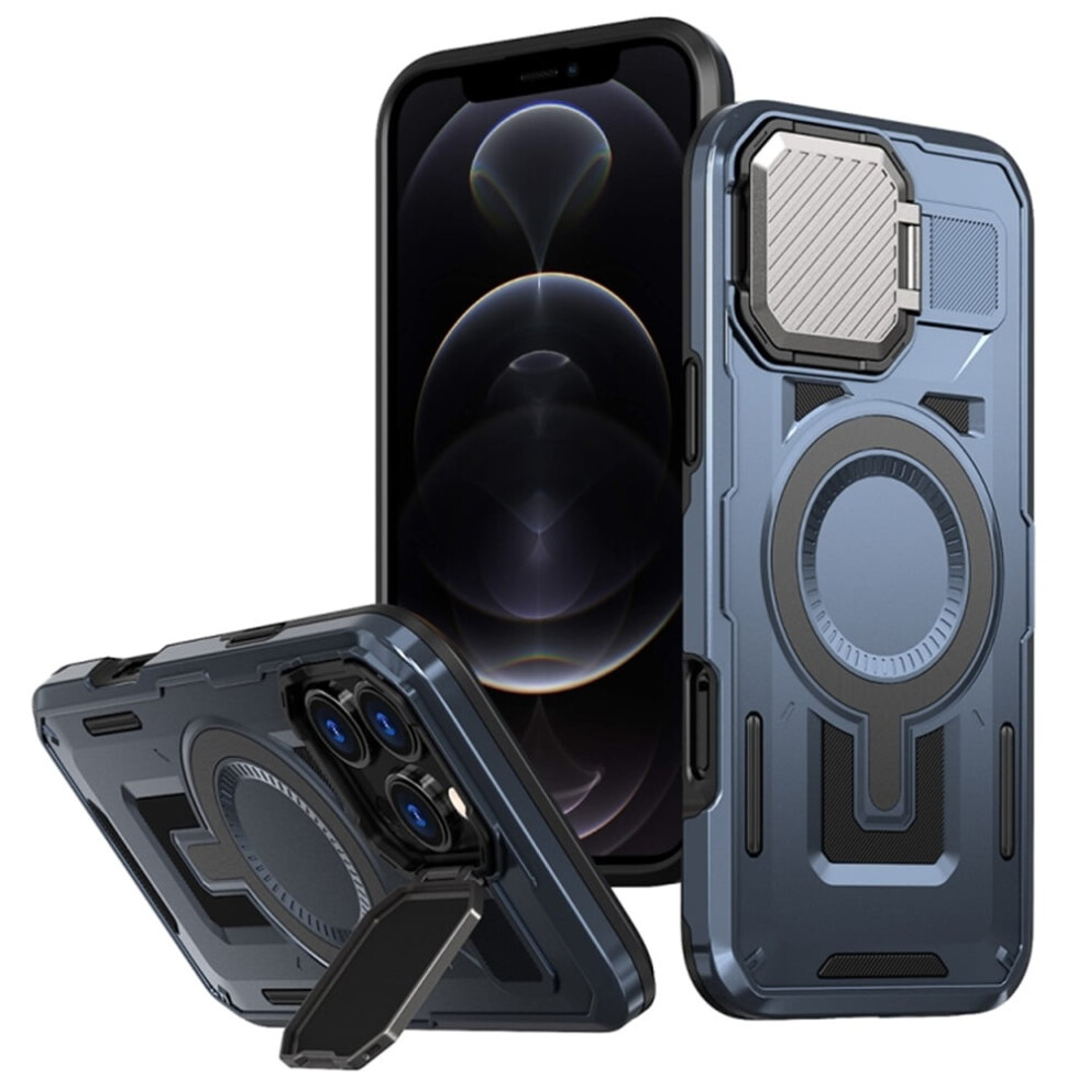 Rugged Magnetic Case For Iphone 12 / 12 ProâMilitary-Grade, Adjustable Metal Lens Cover, Magsafe Compatible, Blue 9193271079064