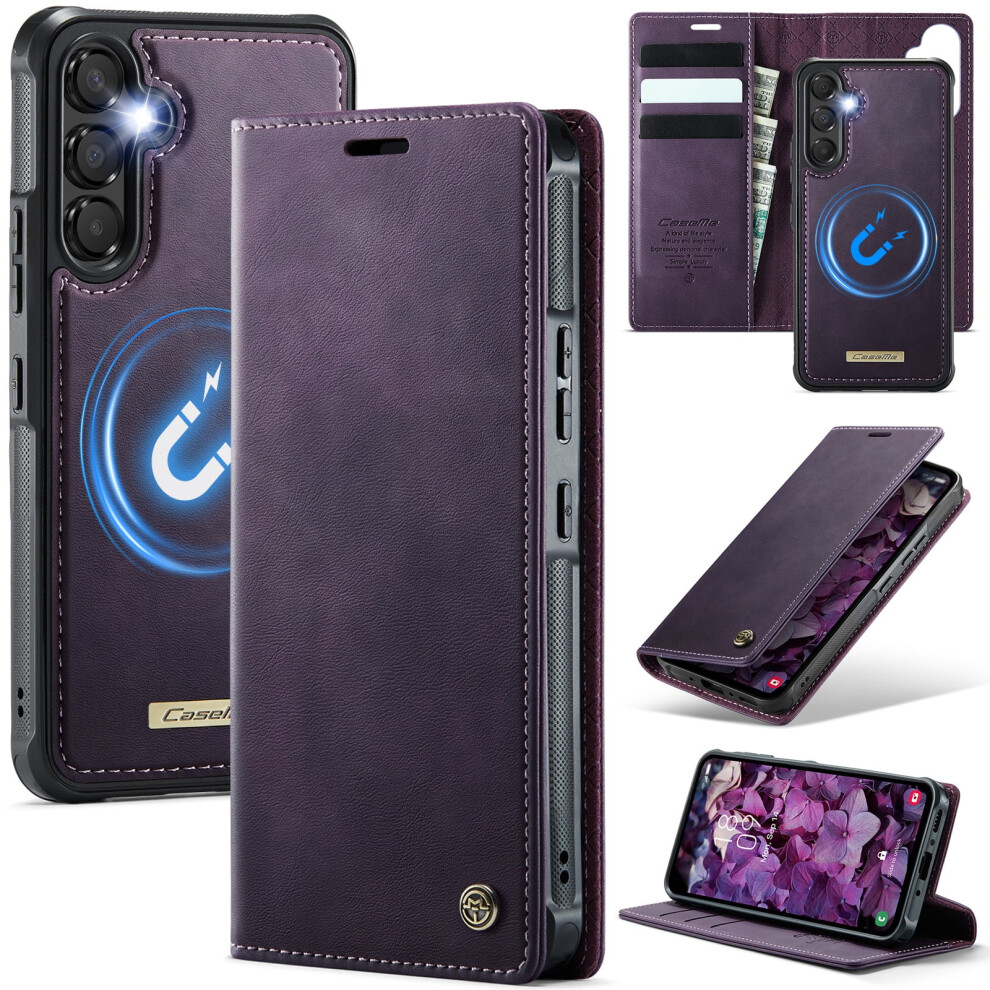 Caseme Wallet Case For Samsung Galaxy A55/A35 5G (6.6") Â Pu Leather, Rfid Blocking, Flip Stand, Shockproof, Magnetic & Detachable, Purple 9327961719699