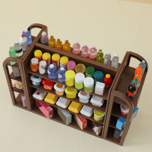 Miniature Supermarket Display Rack – 4-Sided Shelves for Miniature Items, Dollhouse Display Stand for Collectibles
