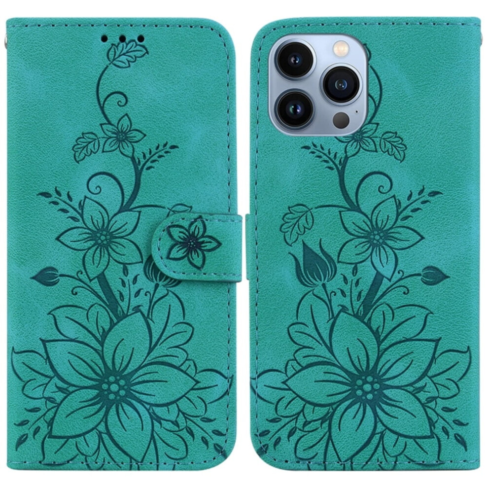 Lily Embossed Magnetic Pu Leather Flip Wallet Case For Iphone 14 Pro Max 6.7", Â Compatible With Iphone 14 Pro Max Green 9327961722361