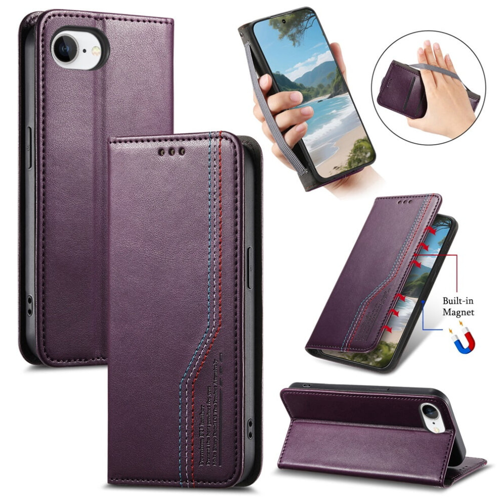 Leather Flip Wallet Case For Iphone 16E 6.1-Inch Purple 913211547939