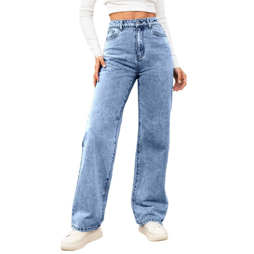 Damenjeans, weit geschnitten, hochtailliert, mit Thermofutter, hellblau 2