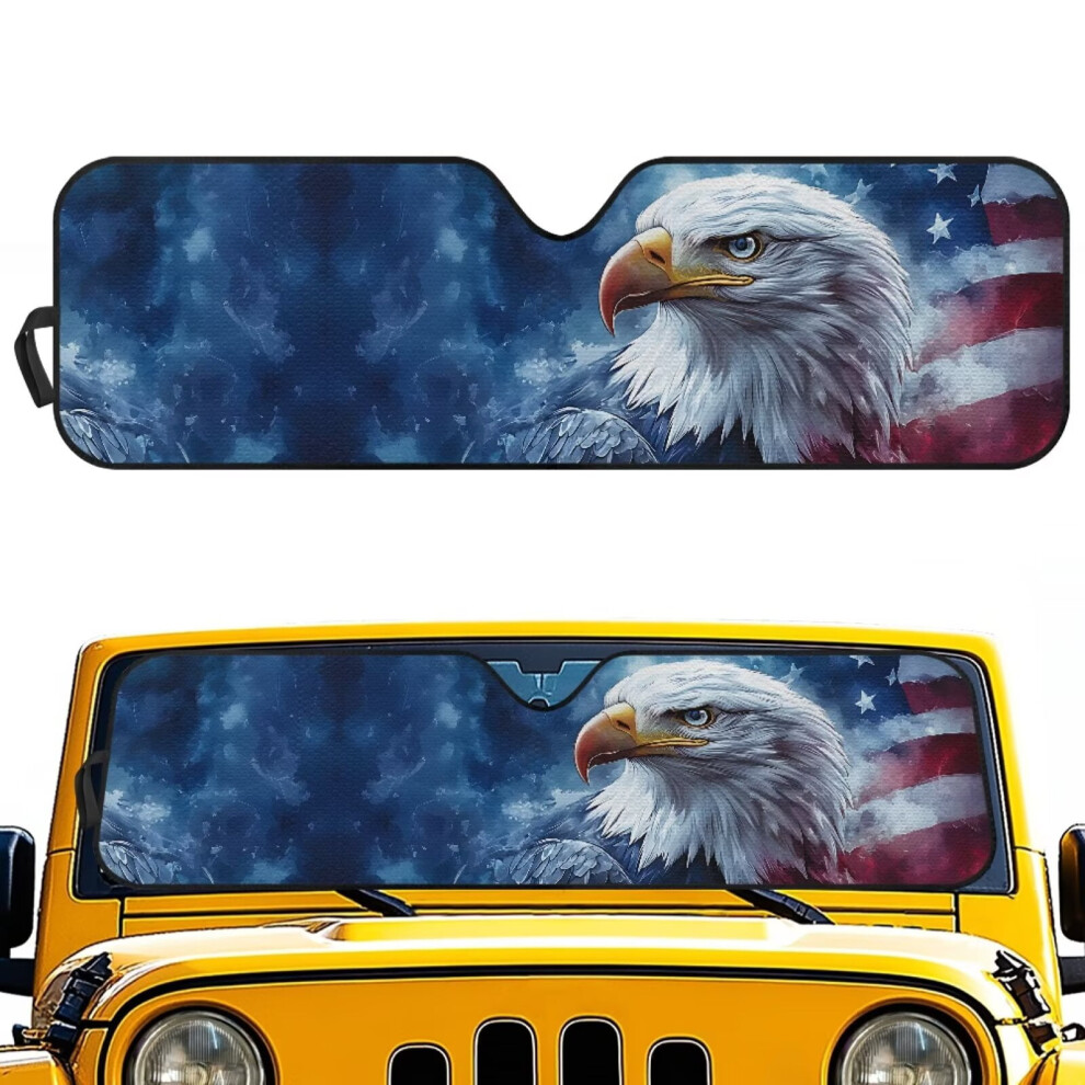 Foldable Windshield Sun Shade For Jeep Wrangler Jl/Jlu 2018Â2024 & Gladiator Jt 2020Â2024, Eagle American Flag Design 9327961724174