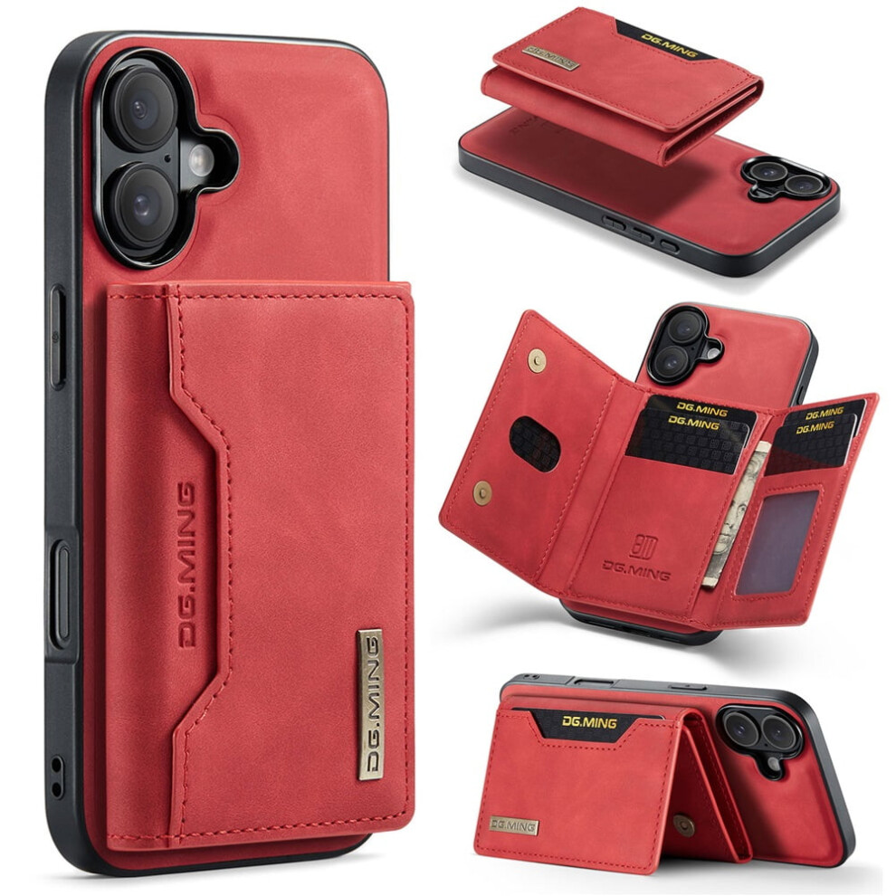 Dg.ming 2-In-1 Detachable Wallet Case With 8-Card Holder, Leather Slim Back Cover Compatible With Iphone 16 Plus (6.7") Â Red 9327961723726