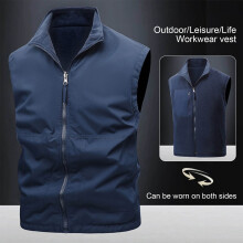 Wendbare, ärmellose Herren-Arbeitsjacke, einfarbig, mit Reverskragen, ohne Kapuze, ideal für Outdoor-Aktivitäten wie Angeln und Fotografie.