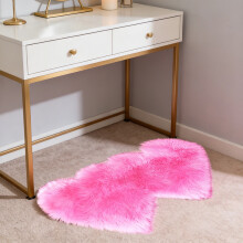 Valentine Heart Shaped Fluffy Non-Slip Rug – Washable Soft Plush Bedroom/Living Room Carpet, 14x28in Pink