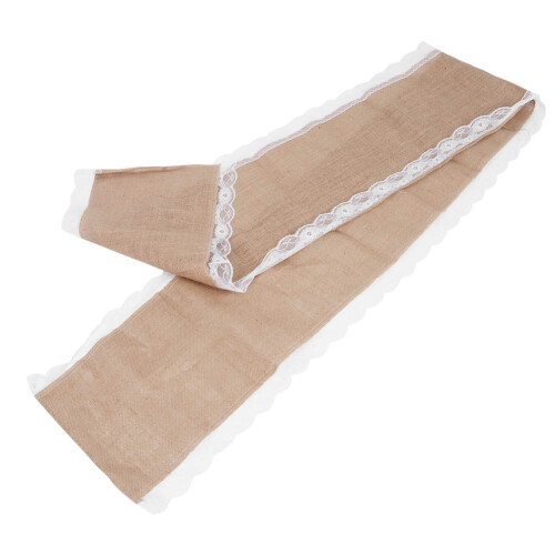 Jute Table Runner with Lace Edge – 250x30cm Wedding Home Decor 1