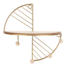 Fasjonabel nordisk design for stue, gang, stilige flytende hyller i metall, tremateriale, veggmontert oppbevaring (gull)