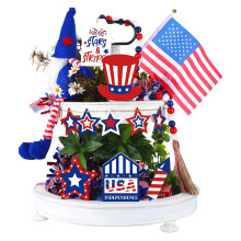 4Th Of July Table Decor, Farmhouse Red White Blue Wooden Sign, Patriotic Tiered Tray Decor, Festive Atmosphere With Quality Wood Material, American