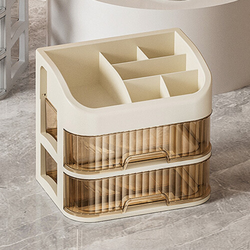 (Cream Color, Three-layer storage box) 3-Layer Plastic Organizer for Skincare & Small Items 1