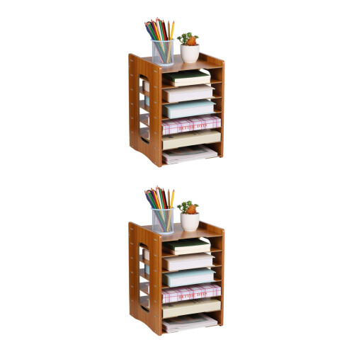 2Pièces Organisateur Bois Marron Multi-Usage Papiers 1