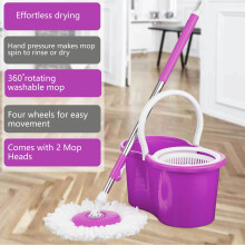 Spin Mop 360 Bucket Set Floor Magic Microfiber Rotating Dry Heads with 2 Heads
