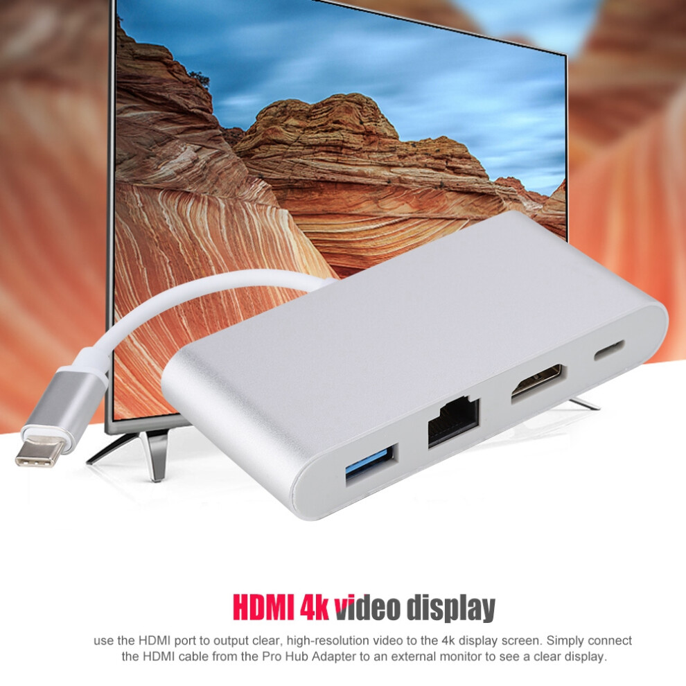 4-Port Type-C Adapter: Usb 3.0, Rj45, 4K Hdmi 7790334671450