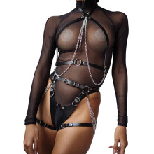 (One Size, Black) Bondage Chest Harness Straps Adjustable Leather Bdsm Restraints with Leash Adult Toys for Women Pleasure Cosplay Props