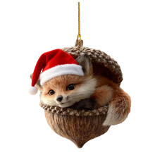 Decorazione natalizia a forma di ghianda con cappello rosso, a forma di volpe e animale del bosco – Accogliente decorazione per albero di Natale a