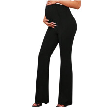 Zwangerschapsbroek voor dames met zakken over de buik, bootcut yogabroek voor werk en casual gebruik, zwart S
