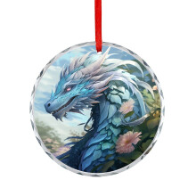 Kerstornament: Blauwe Draak met Bloemen, Feestelijke Ornamenten in Chinese Stijl, Botanische Bloemen, Bloemencadeaus voor Vrouwen