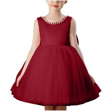 Blomsterpiger Satin Tyl Prinsesse Pageant Kjole til Bryllup Børnefest Gallakjoler Balkjoler Kjoler Bordeaux 3-4 År